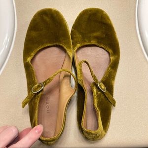 Dôen Gold Olive Velvet Slippers Mary Janes size 40 or 9